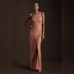 BHLDN by Anthropology Dylan One Shoulder Slit Gown Dress Bridesmaid wedding 6